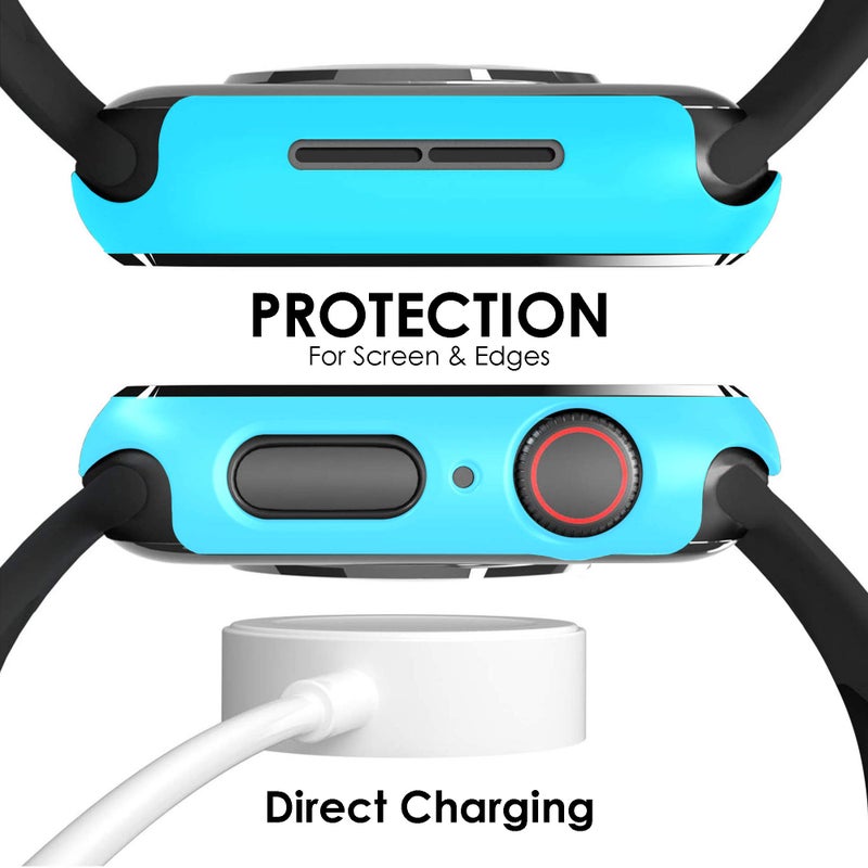 Pokanic [2 Pack Compatible with Apple Watch SE 6 5 4 Series iWatch 9H Tempered Glass Case Full Body Screen Protector Cover Wireless Charge Light Weight Scratch Resistant Proof (Light Blue, 44mm) - Image 3